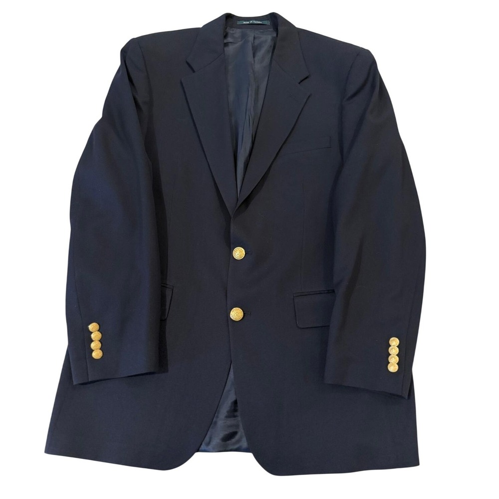 Lauren Ralph Lauren Navy Blue Wool Blazer Gold Golf Crest Buttons Men's 42T Tall